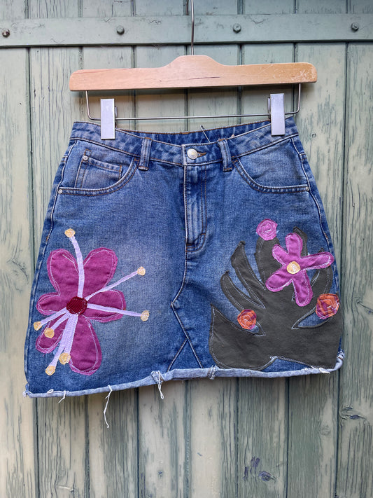 JUPE FLEURS JEANS (S/36)